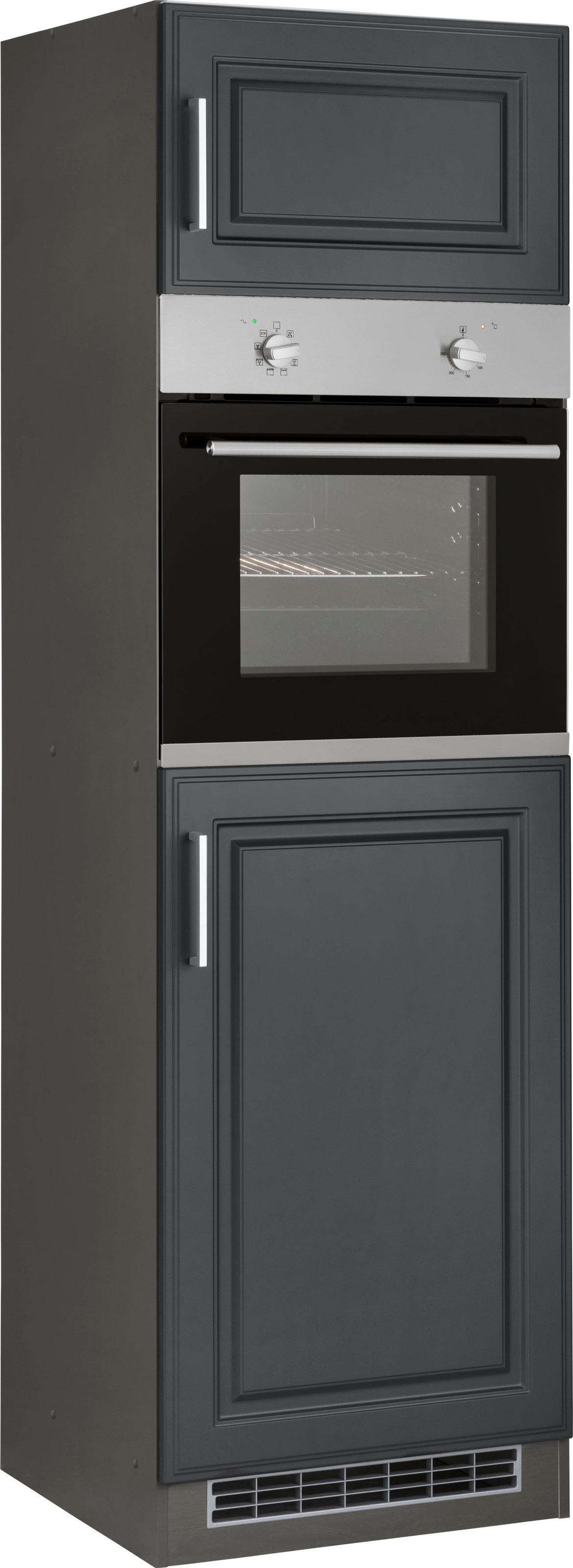 Backofenumbauschrank KOCHSTATION "KS-Stockholm", grau (grau matt), B:60cm H:200cm T:60cm, MDF, Schränke, 60 cm breit, hochwertige MDF-Fronten mit Fräsung Image
