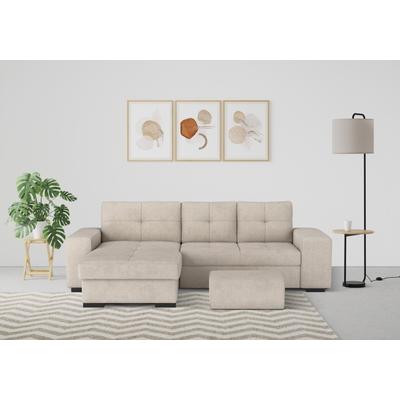 Ecksofa COTTA "Mattina L-Form", grau (platinum), B:268cm H:73cm T:156cm, 100% Polyester, Sofas, mit Hocker, wahlweise mit Bettfunktion & Bettkasten Image