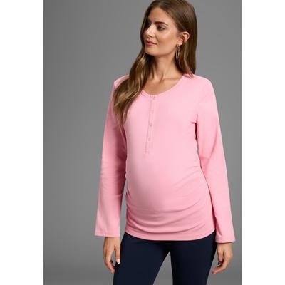 Umstandsshirt NEUN MONATE "2er Pack Stillshirts mit praktischem Ausschnitt", Damen, Gr. 44/46, rosa (rosa, weiß), Jersey, Obermaterial: 95% Baumwolle, 5% Elasthan, unifarben, Basic, Basic hüftlang, Langarm, Shirts, 2er Pack Umstands-Shirt für...