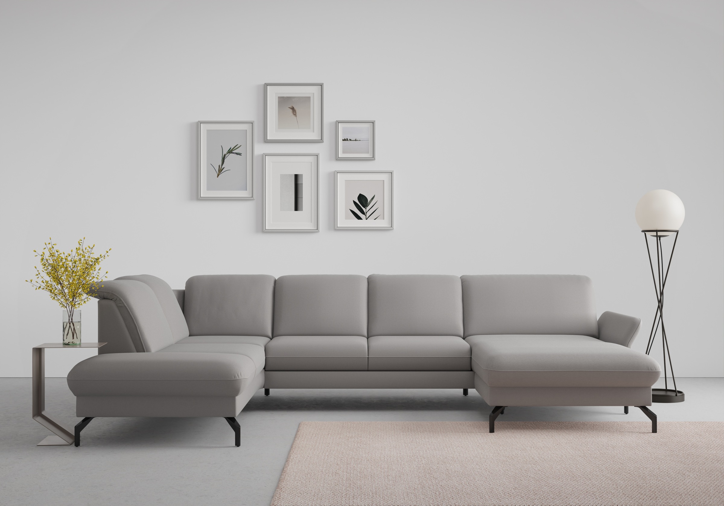 Wohnlandschaft SIT & MORE "Fashion U-Form", grau, B:338cm H:84cm T:207cm, Sofas, wahlweise mit Kopfteilverstellung, Vorziehsitz, motorisch, Metallfüße Image