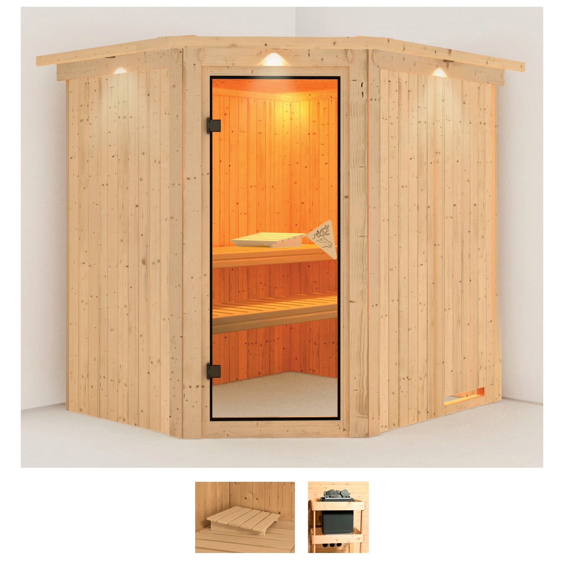Sauna KARIBU "Laila", beige (naturbelassen), ohne Ofen, (ohne Ofen), Saunen, ohne Ofen