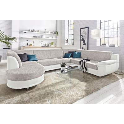Wohnlandschaft TRENDMANUFAKTUR "Rondo 3, zeitlos und modern, im Materialmix, U-Form", weiß (weiß, cappuccino), B:320cm H:85cm T:94cm, Kunstleder SOFTLUX / Struktur (77% Polyester; 23% Polyacryl), Luxus-Microfaser ALCAZAR (100% Polyester) /... Image