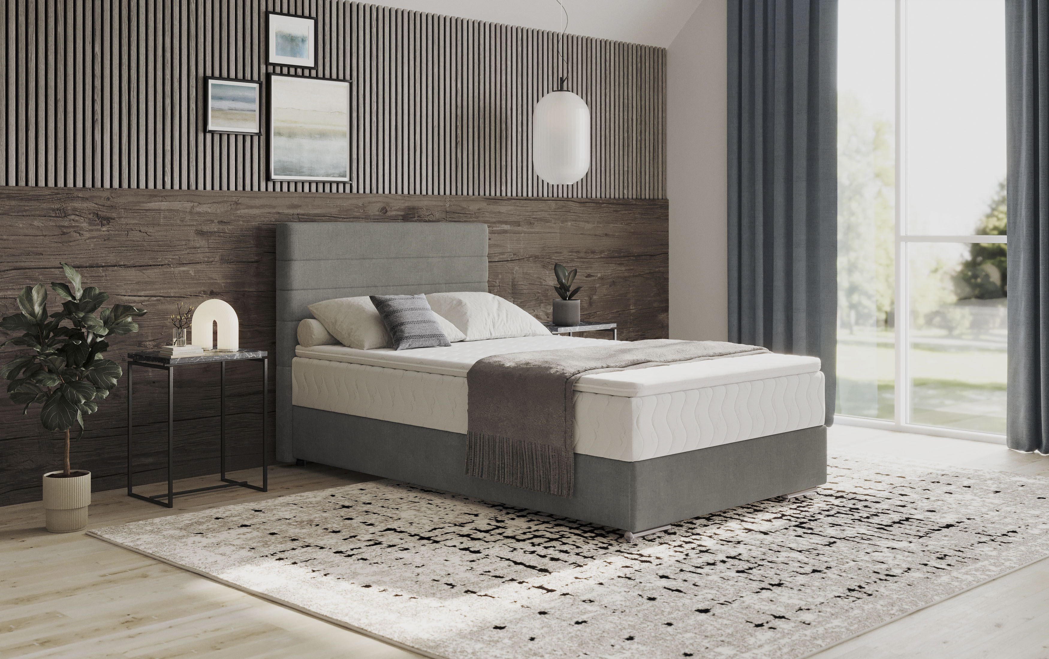 Boxbett MR. COUCH "Stratus 2", grau (aqua clean pascha 612 melange), B:127cm L:211cm, 64% Polyester / 36% Baumwolle, Komplettbetten, Boxspringbett, inkl. Bettkasten und Matratze