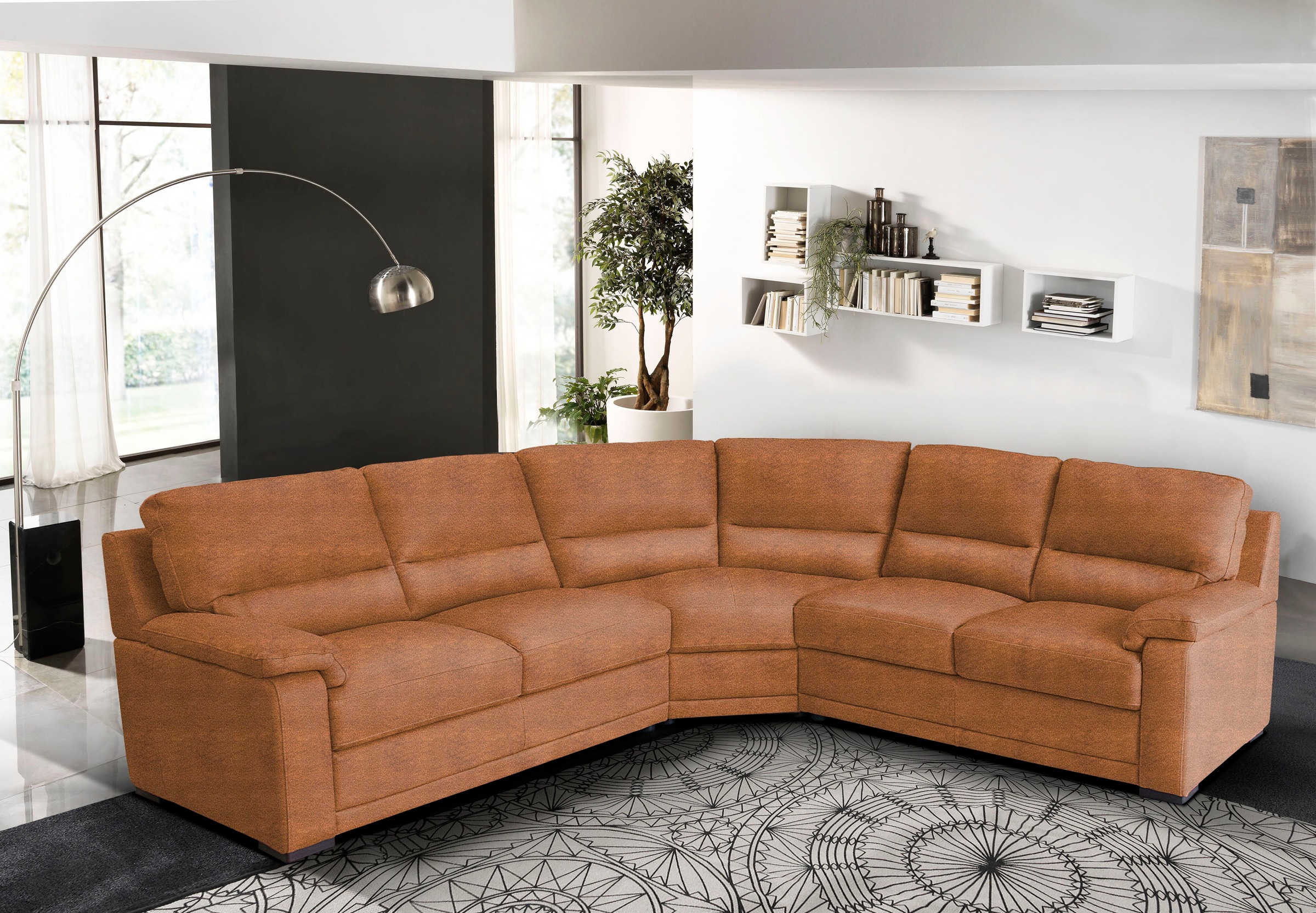 Ecksofa EGOITALIANO "Doris, modernes Designerecksofa in hochwertigen Microfaserqualitäten", braun (cognac), B:266cm H:90cm T:246cm, Luxus-Micofaser CASHMERE in Lederoptik (100% Polyester) ist ein neues technisches Gewebe mit einem visuellen und... Image