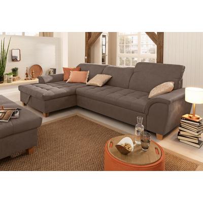 Ecksofa HOME AFFAIRE "Lyla L-Form", braun (dunkelbraun), B:279cm H:81cm T:162cm, Sofas, mit Recamiere, wahlweise mit Rückenfunktion und zusätzlich mit Bett Image