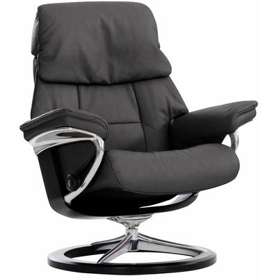 Relaxsessel STRESSLESS "Ruby", grau (rock paloma), B:76cm H:100cm T:75cm, Leder PALOMA: durchgefärbtes Semianilin-Möbelleder, Leder BATICK: durchgefärbtes und genarbtes Möbelleder, Sessel, mit Signature Base, Größe S, Gestell Eiche, Wenge, Braun &... Image