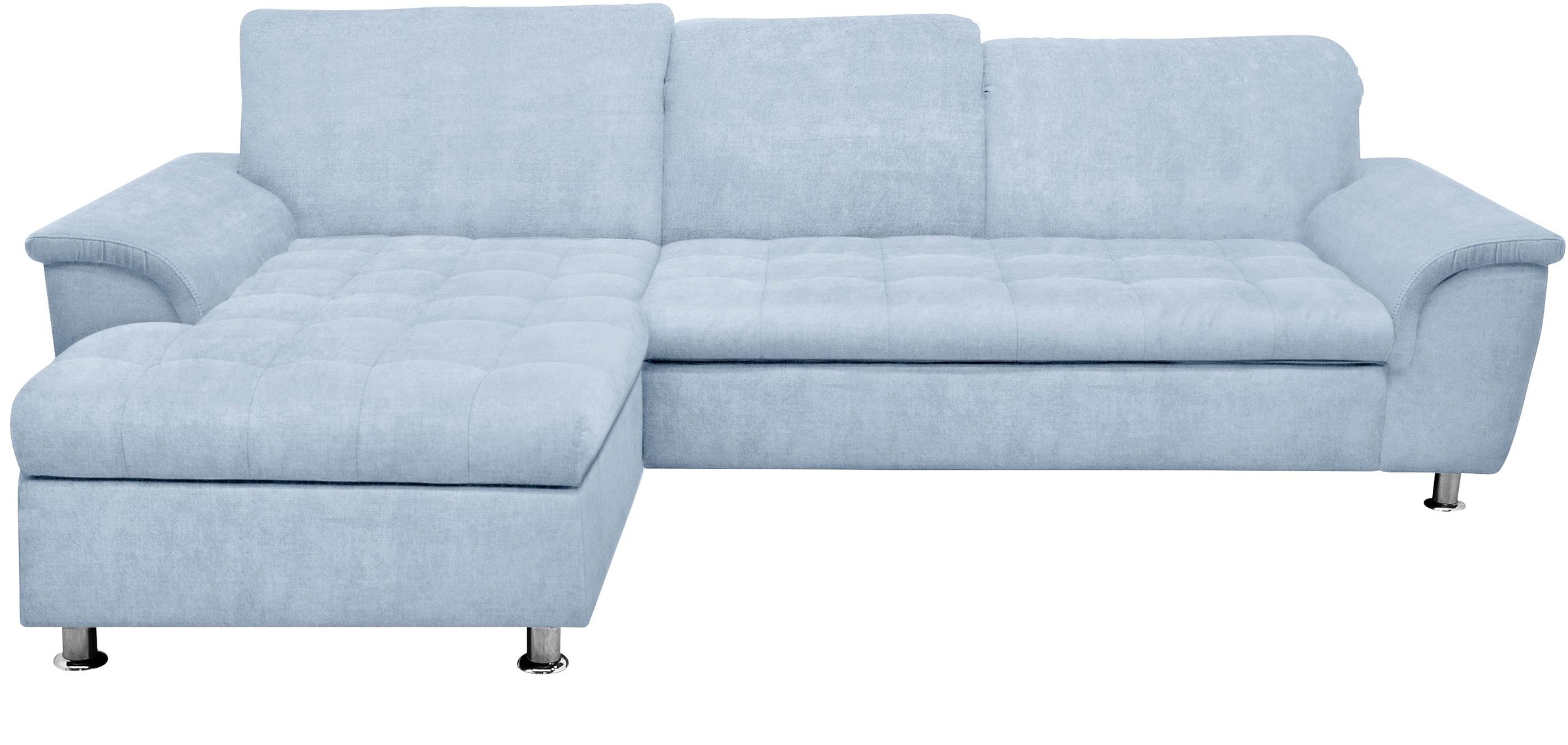 Ecksofa DOMO COLLECTION "Franzi Steppung im Sitzbereich B7T/H: 278/162/80 cm, L-Form", blau (pastelblau), B:278cm H:80cm T:171cm, Flachgewebe (100% Polyester);Chenille (100% Polyester), Sofas, wahlweise mit Bettfunktion, Bettkasten und... Image