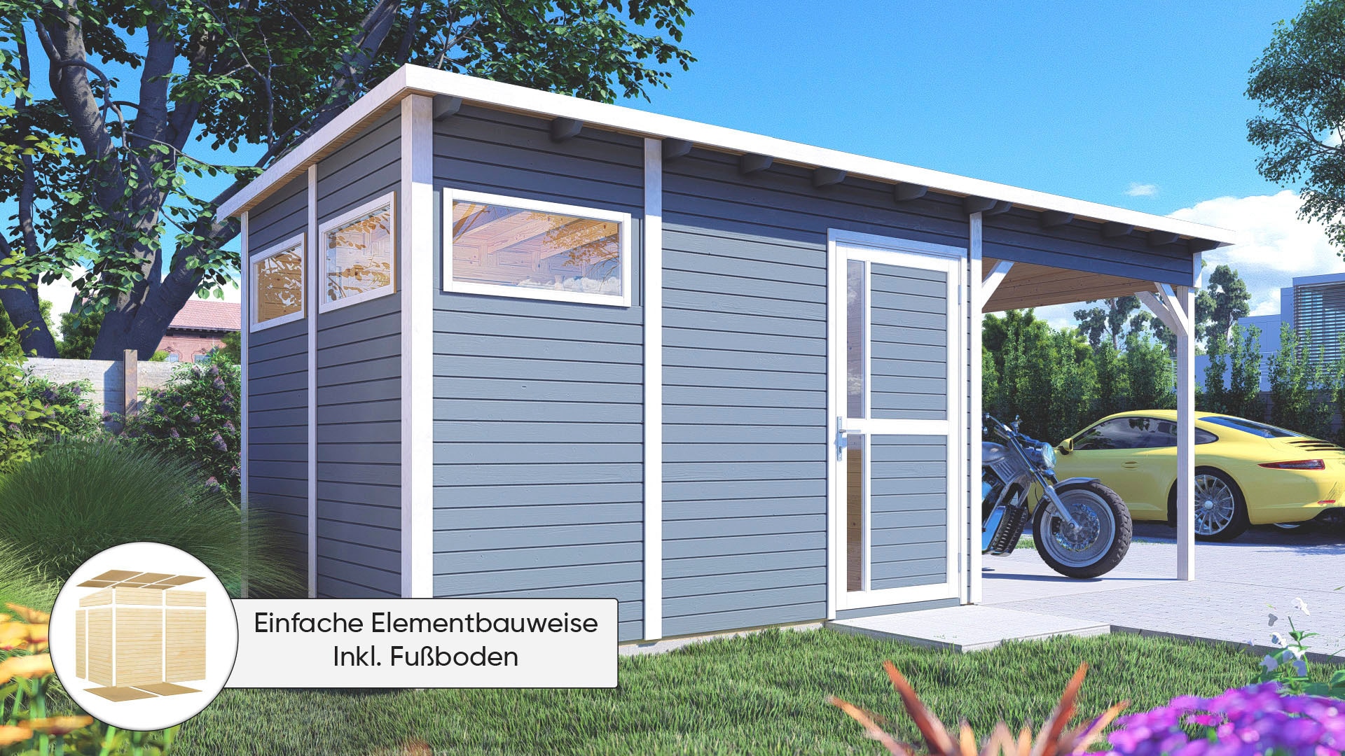 Gartenhaus KONIFERA "Pentus 3", grau (hellgrau, naturbelassen), Fußboden im Gartenhaus, ohne Dacheindeckung, Massivholz, Gartenhäuser, Gartenhaus