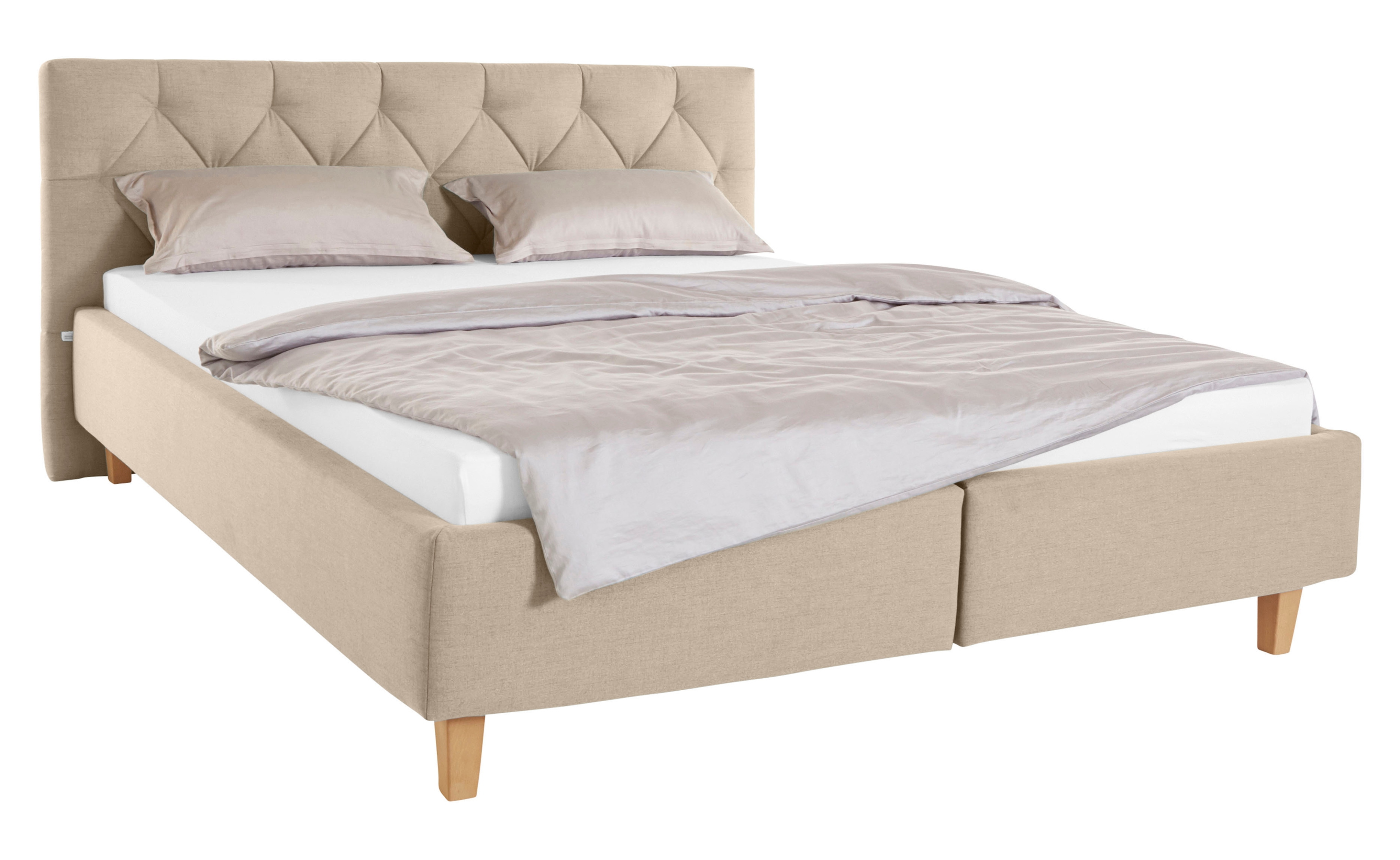 Polsterbett HOME AFFAIRE "Sunley 100", beige, B:203cm L:210cm, Struktur (100% Polyester);Strukturstoff (100% Polyester), Betten, Kreuzsteppung, Kopfteilhöhe 102 cm, ohne oder mit Matratze/Lattenrost Image