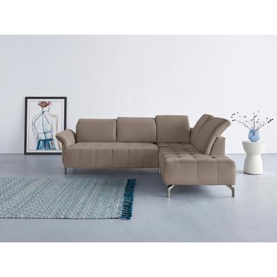 Ecksofa INOSIGN "Fresh L-Form", beige (sand), B:260cm H:79cm T:220cm, 100% Polyester, Sofas, Federkern, wahlweise Kopfteilverstellung und motorischer Vorziehsitz Image