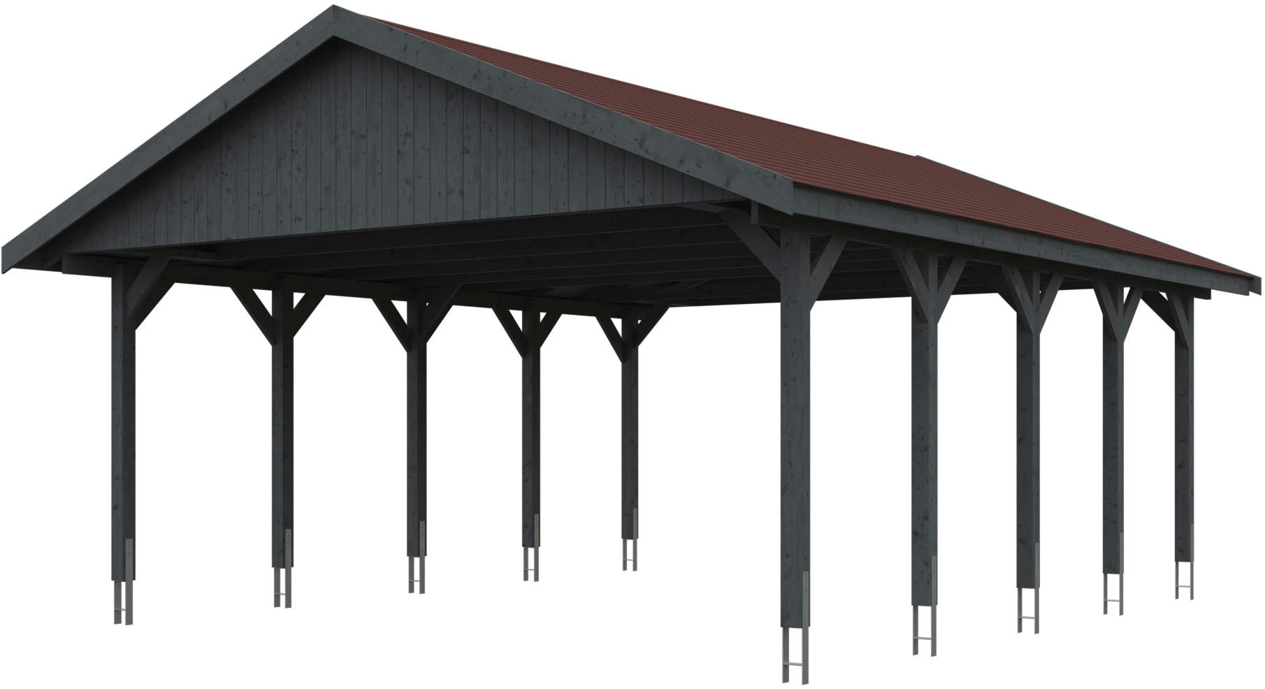 Doppelcarport SKANHOLZ "Wallgau", grau (schiefergrau), B/H/T: 620cm x 215cm x 750cm, Carports, mit roten Dachschindeln Image