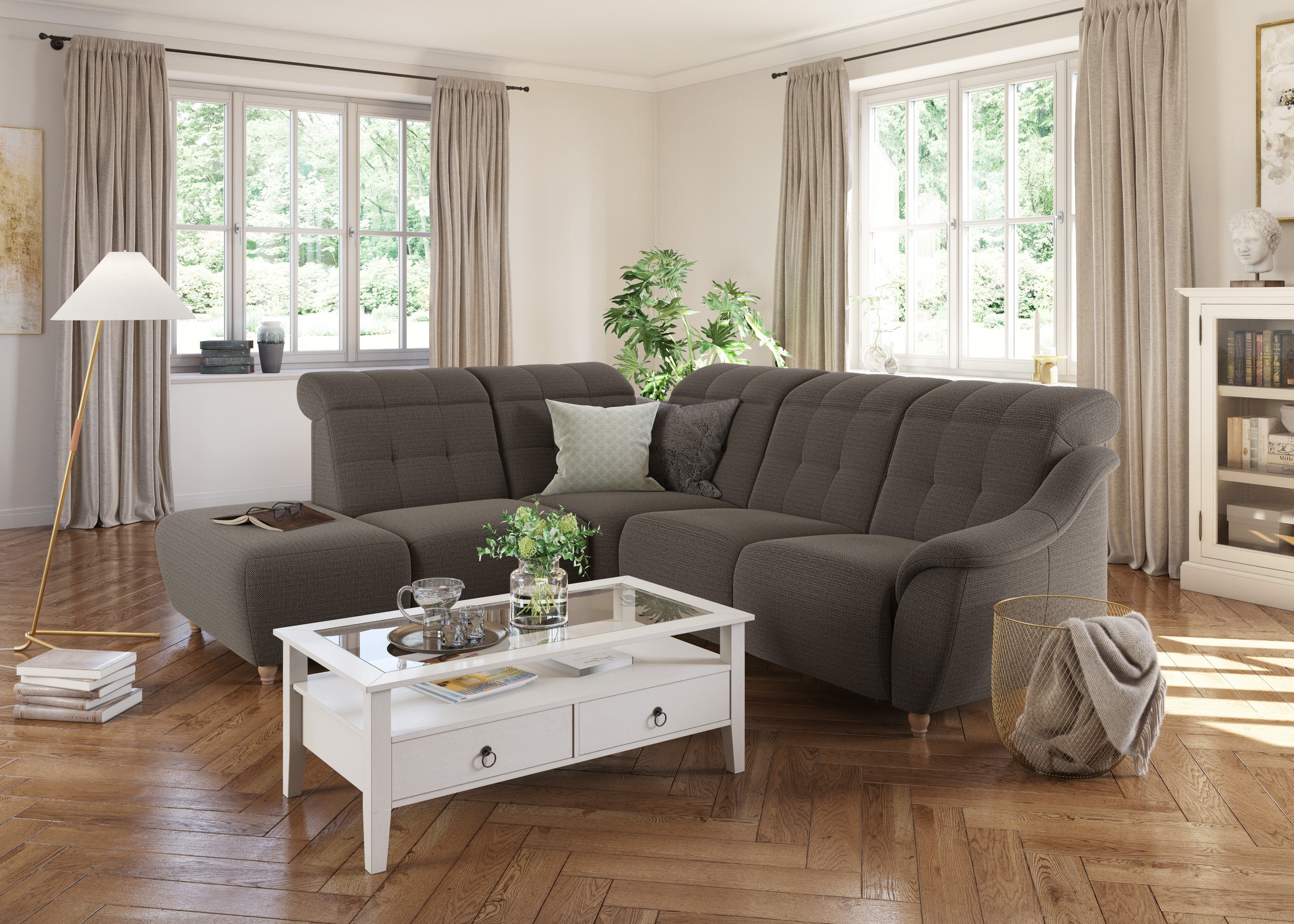 Ecksofa HOME AFFAIRE "Boston L-Form", braun, B:272cm, Struktur (100% Polyester);Luxus-Microfaser Florence (100% Polyester);Chenille (100% Polyester);NaturLEDER (reines Rindsleder), Sofas, Kopfteilverstellung an jeder Sitzfläche, wahlweise Relaxfunktion Image