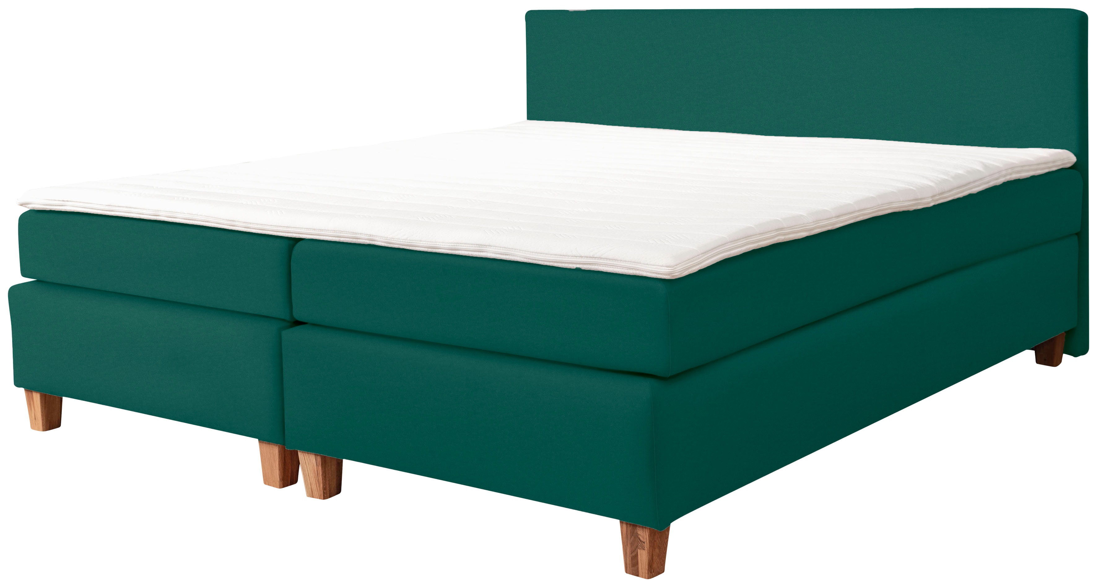 Boxspringbett ALINA, grün (opalgrün dmo 123), B:181cm L:206cm, Samt DMO (100% Polyester), Komplettbetten, Boxspringbett, inklusive Matratze und Topper, in diversen Ausführungen Image