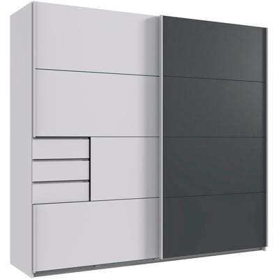 Schwebetürenschrank WIMEX "Saigon, mit kompletter Innenausstattung, Made in Germany", weiß (weiß, durchgängige tür graphit), B:225cm H:208cm T:64cm, Spanplatte, Schränke, Kleiderschrank 2-türig, 225cm breit, mit 3 praktischen Außenschubladen Image