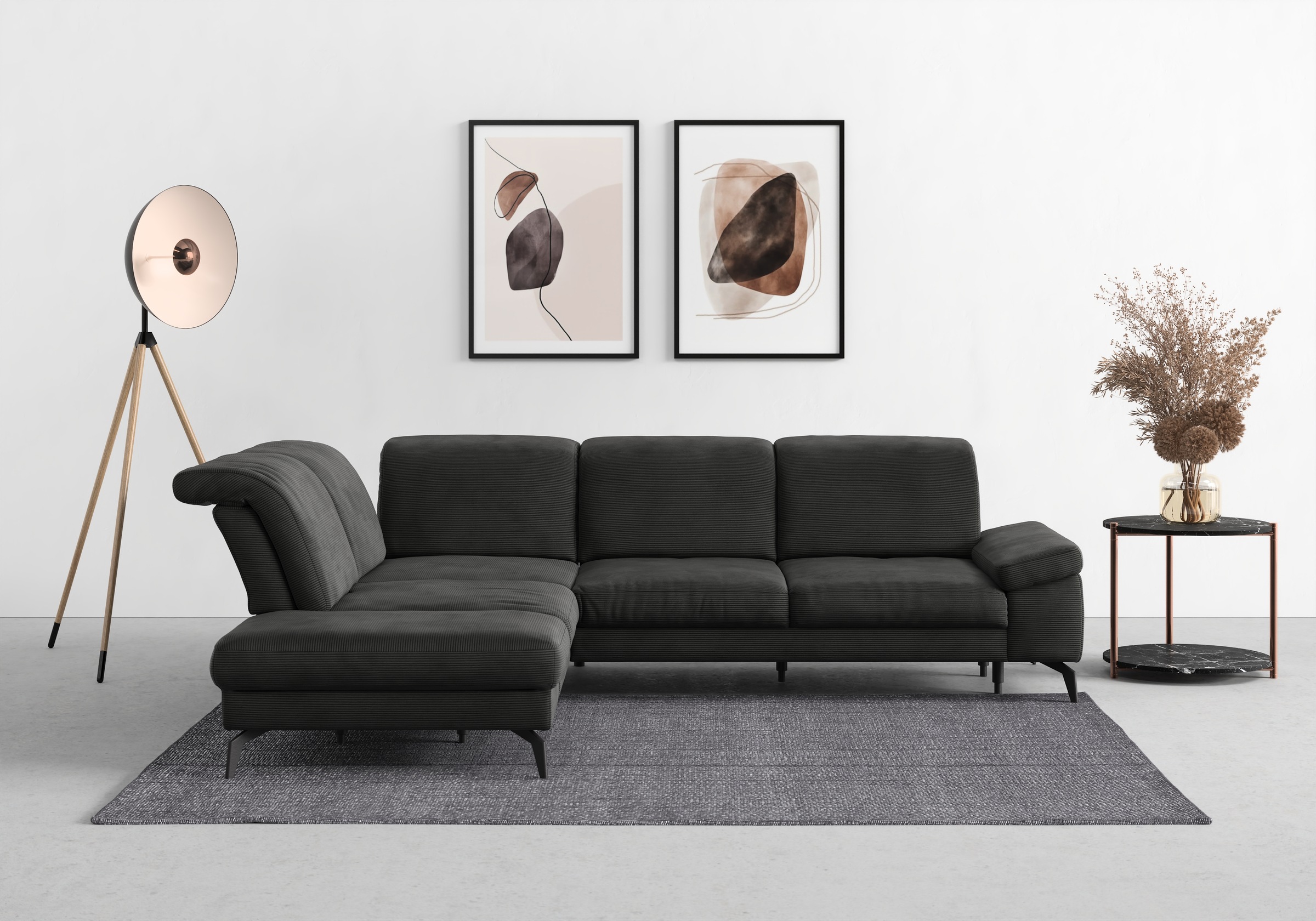 Ecksofa SIT & MORE "Cabana L-Form", grau (anthrazit), B:303cm H:84cm T:244cm, 95% Polyester, 5% Polyamid, Sofas, Ottomane, wahlweise mit Sitztiefen-,Armlehnen- und Kopfteilfunktion Image