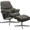 Fußhocker STRESSLESS "Reno", grau (metal grau paloma), B:55cm H:43cm T:41cm, Leder PALOMA: PALOMA ist ein durchgefärbtes Semianilin-Möbelleder mit natürlicher Narbung., Hocker, mit Cross Base, Größe S, M & L, Holzakzent Wenge