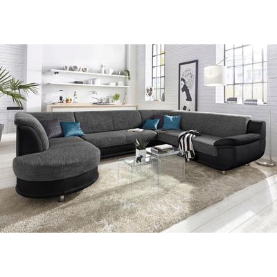 Wohnlandschaft TRENDMANUFAKTUR "Rondo 3, zeitlos und modern, im Materialmix, U-Form", schwarz-weiß (schwarz, schwarz, weiß), B:320cm H:85cm T:94cm, Kunstleder SOFTLUX / Struktur (77% Polyester; 23% Polyacryl), Luxus-Microfaser ALCAZAR (100%... Image