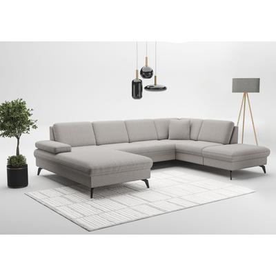 Wohnlandschaft SIT & MORE "Morris Jubi U-Form", grau (hellgrau), B:300cm H:83cm T:202cm, 95% Polyester, 5% Polyamid, Sofas, inkl. Armteilfunktion und 1 Zierkissen, wahlweise mit Bettfunktion Image