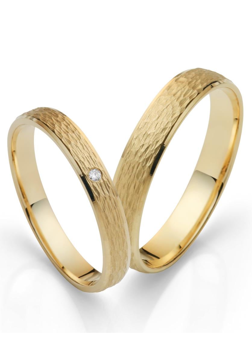 Trauring FIRETTI "Schmuck Geschenk Gold 750 Hochzeit Ehering "LIEBE" Gr. 60, gold (gelbgoldfarben), Fingerringe, 60, 0,01 SI = kleine Einschlüsse mit Brillant, Gelbgold 375, 3mm, Made in Germany, wahlweise mit oder ohne Brillant Image