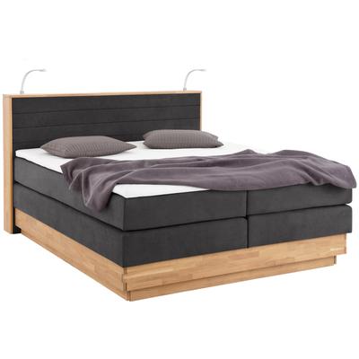 Boxspringbett HOME AFFAIRE "Cavan", grau (charcoal), B:164cm L:222cm, Microfaser (100% Polyester), Komplettbetten, Boxspringbett, Eiche, inkl. Bettkasten & Topper, verschiedene Härtegrade (auch H4) Image