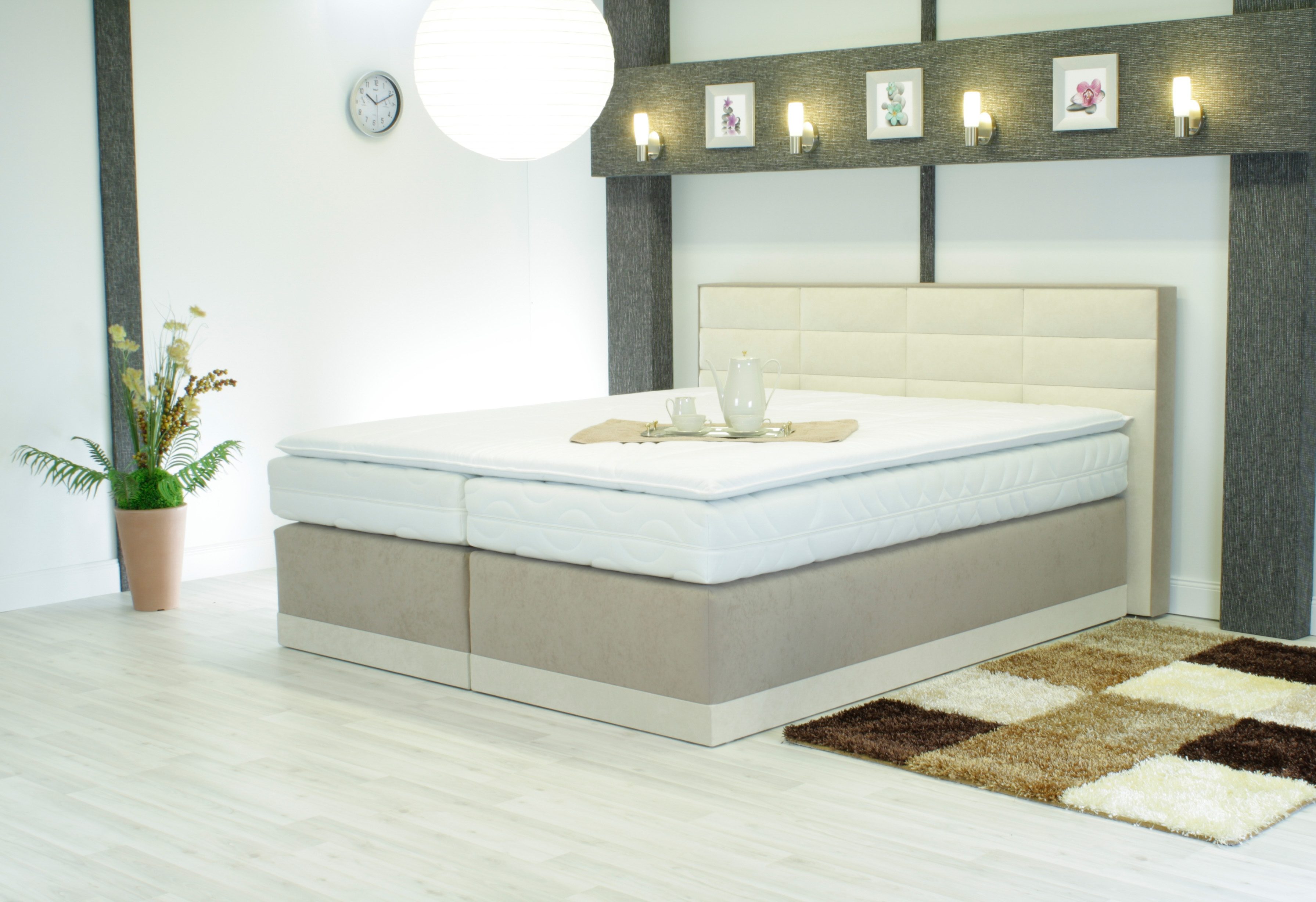 Boxspringbett, beige (creme, beige), B:104cm L:216cm, Bezug von Kopfteil und seitliche Einfassung von Unterbau aus kuschelweichem und strapazierfähigem Microfaser (100% Polyester);Bezug der Obermatratze: 100% Polyester, Diolenwatte und Vlies aus... Image
