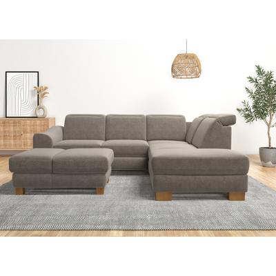 Ecksofa HOME AFFAIRE "Dundee L-Form", grau (taupe), B:263cm H:86cm T:219cm, Flachgewebe 100% Polyester, Sofas, wahlweise mit Kopfteilverstellung und zusätzlich mit Bettfunktion Image