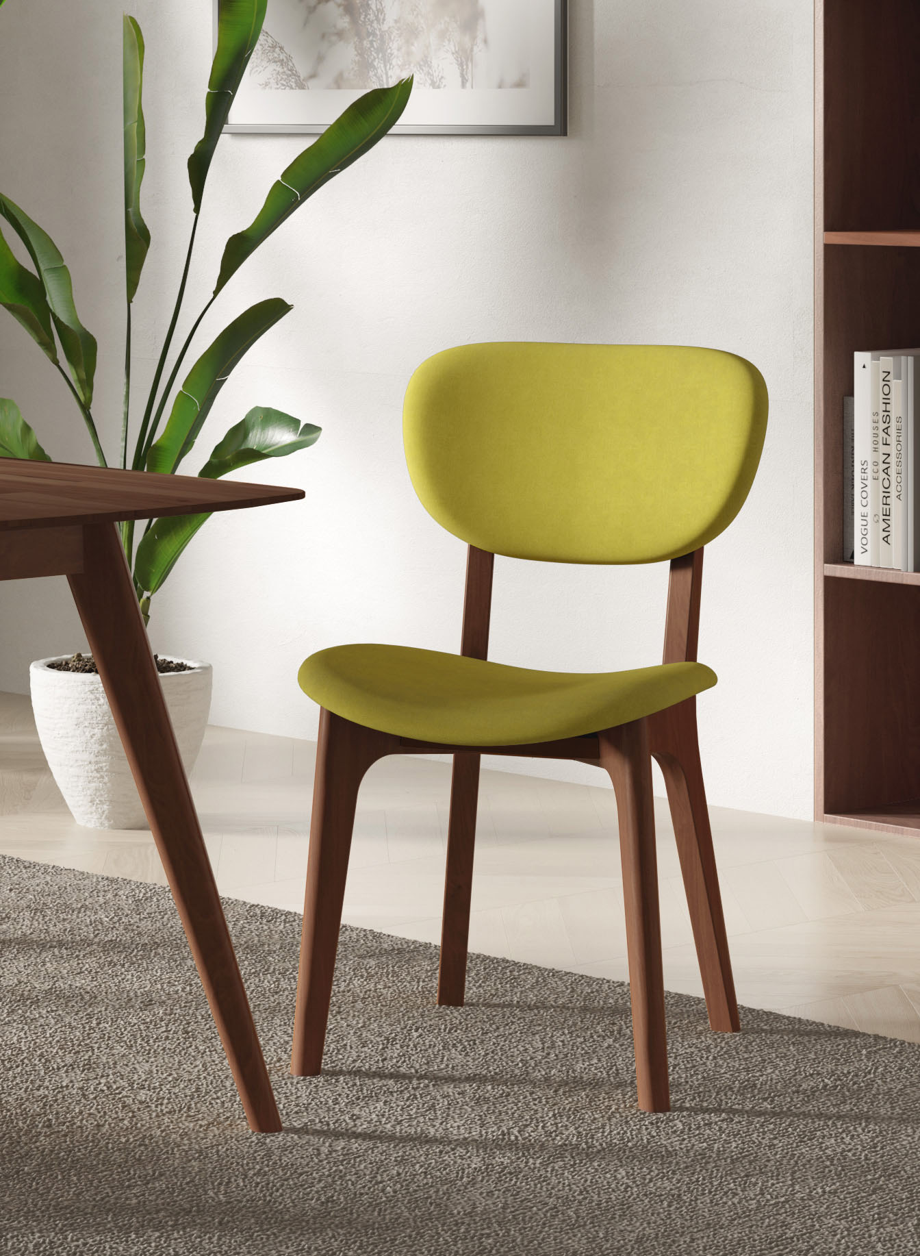 Stuhl INOSIGN "COZY Made in Italy", grün (grün, nuss), B:50cm H:88cm T:62cm, Polyester, Stühle, Polsterstuhl Esszimmerstuhl 4-Fuß-Stuhl, Gestell in Buche, Kirsch- oder Nussbaum, Massivholz, Design Stuhl