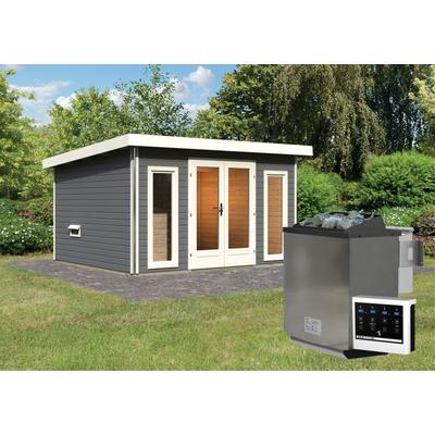 Saunahaus KARIBU "»Maiko 2« SET 0 terragrau", grau (terragrau), Bio-Kombiofen, externe Steuerung, (ohne Ofen), Saunen, in verschiedenen Ausführungen erhältlich Image