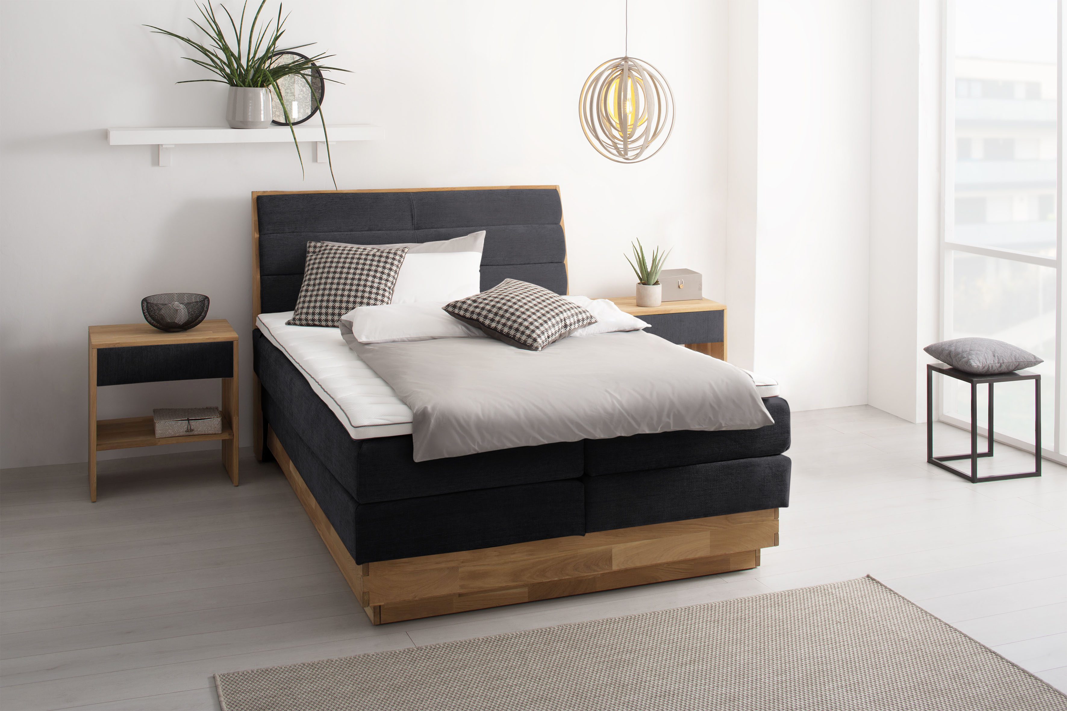 Boxspringbett OTTO HOME "Jenna", schwarz (carbone), B:164cm L:216cm, Komplettbetten, Boxspringbett, ohne LED-Beleuchtung, mit zertifizierten, recycelten Bezugsstoffen Image