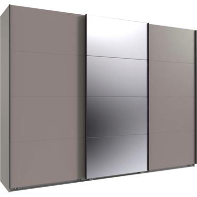 Kleiderschrank WIMEX "Mugano, Made in Germany, Lieferung bis in Deine Etage und Stellort", saharagrau, griffe schwarz, B:270cm H:208cm T:65cm, Holzwerkstoff, Schränke, 3 Schwebetüren, große Größen, mit oder ohne Spiegel, Metallgriffe Image
