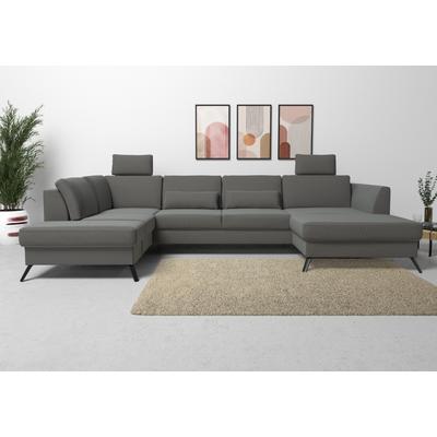 Wohnlandschaft SIT & MORE "Olsen U-Form", grau (anthrazit), B:335cm H:88cm T:201cm, 100% Polyester, Sofas, inklusive Sitztiefenverstellung, wahlweise mit Bettfunktion, 15cm hoch Image