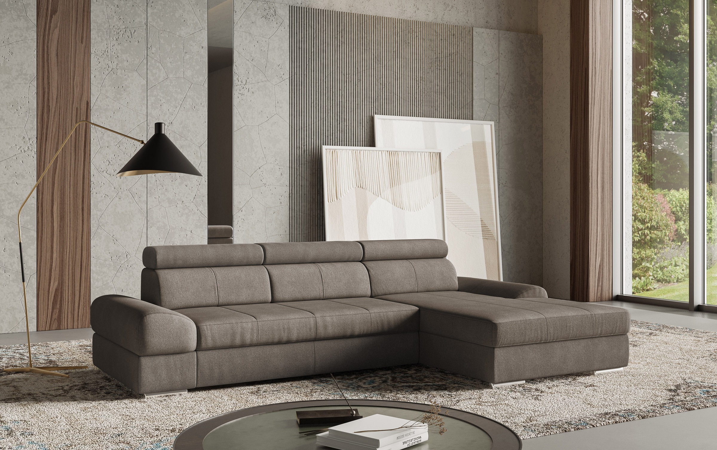 Ecksofa SIT & MORE "Broadway L-Form", braun (schlamm), B:284cm H:79cm T:171cm, 100% Polyester, Sofas, inklusive Kopfteilverstellung, wahlweise mit Bettfunktion Image