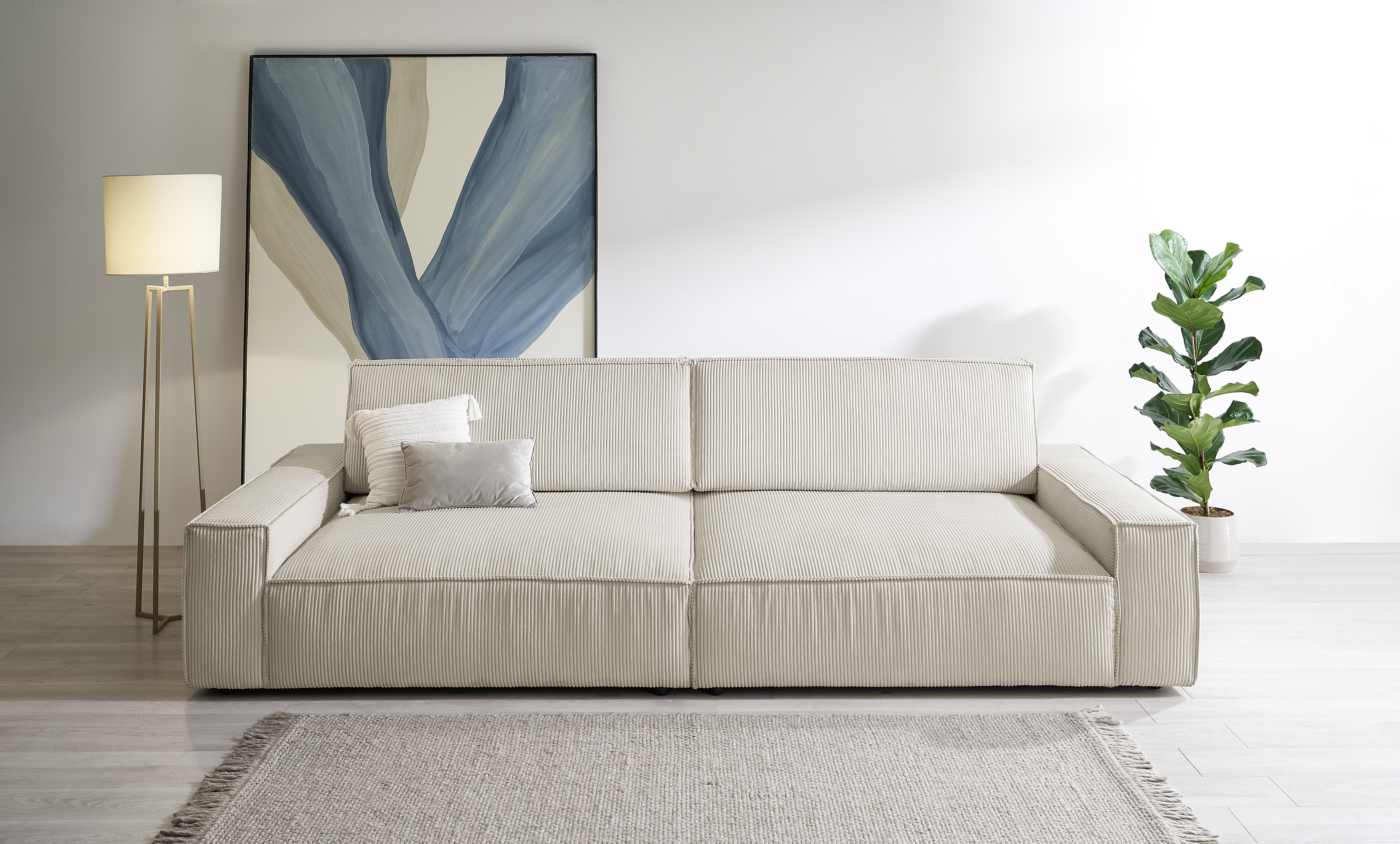 Big-Sofa HOME AFFAIRE "NEU: SHERWOOD XXL, Big-Sofa (316cm), extra tiefe Sitzfläche 95 cm", beige (hellbeige), B:316cm H:90cm T:135cm, 100% Polyester, Sofas, Big-Sofa, bequemer Sitzkomfort, Cord u. Leinenoptik, Kedernaht