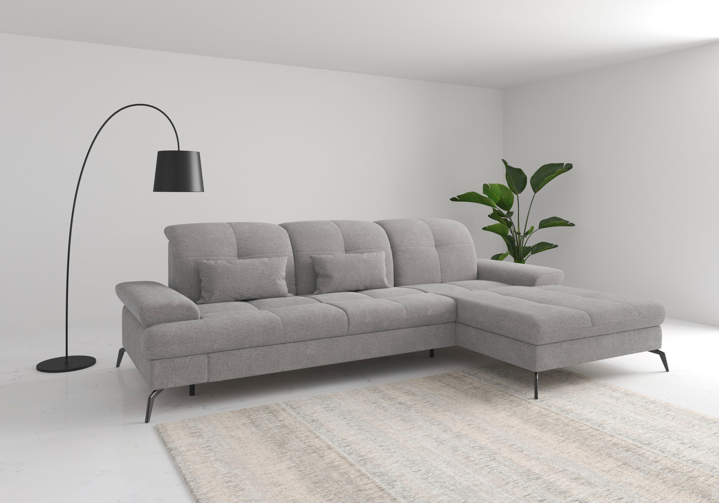 Ecksofa SIT & MORE "Amica, L-Form, inkl. Sitztiefenverstellung & Armteilverstellung", grau (hellgrau), B:279cm H:90cm T:185cm, 100% Polyester, Sofas, wahlweise mit Bettfunktion, Bettkasten und Kopfteilverstellung Image