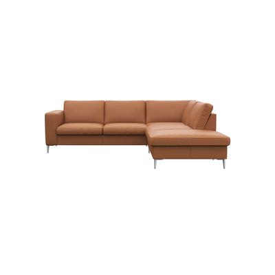 Ecksofa FLEXLUX "Fiore, L-Form", braun (modern cogna), B:241cm H:85cm T:225cm, 100% Echteder, Sofas, breite Armlehnen, Füße alufarben, B/T 241/225 cm, Kaltschaum im Sitz Image