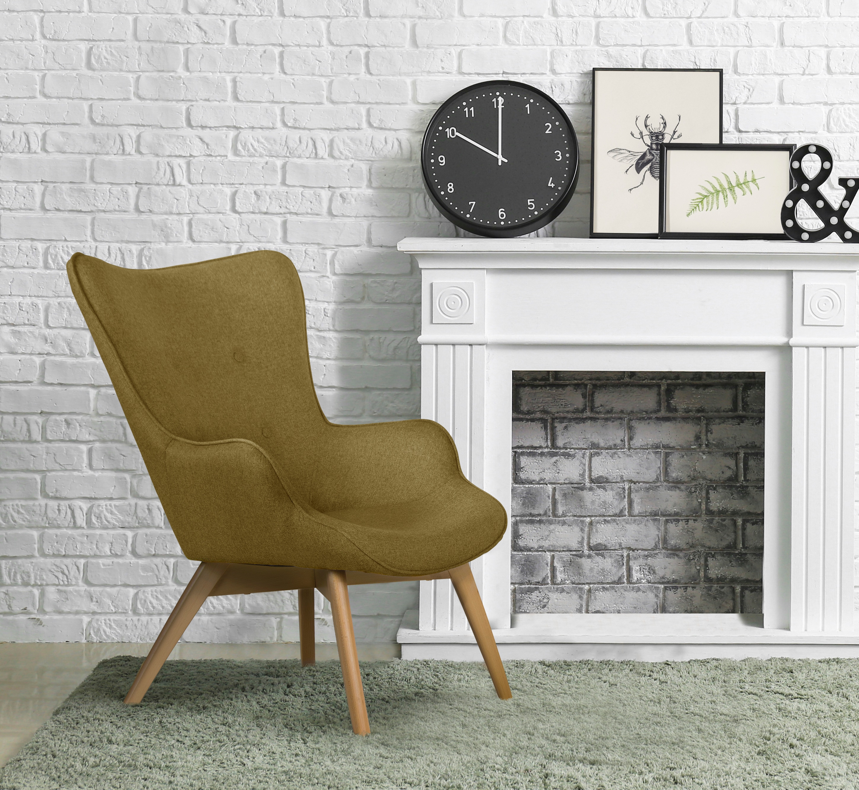 Sessel ANDAS "Nicko", gelb (curry), B:71cm H:96cm T:86cm, 100% Polyester, Sessel, Design-Sessel Sessel mit Hocker Lounge-Sessel Einzelsessel, wahlweise mit und ohne Hocker