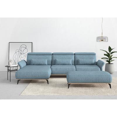 Ecksofa PLACES OF STYLE "Fjord L-Form", blau (eisblau), B:324cm H:93cm T:184cm, 100% Polyester, Sofas, massiv, wahlweise mit Armlehnfunktion, Kopf- Sitztiefenverstellung Image