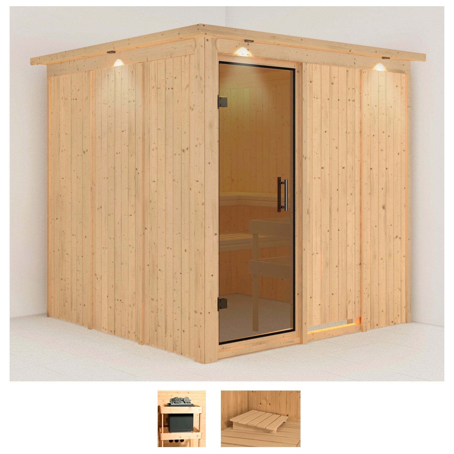 Sauna KARIBU "Rodin", beige (naturbelassen), ohne Ofen, (ohne Ofen), Saunen, ohne Ofen Image
