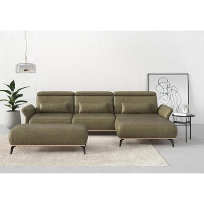 Ecksofa PLACES OF STYLE "Fjord L-Form", grün (olive), B:324cm H:93cm T:184cm, 100% Polyester, Sofas, massiv, wahlweise mit Armlehnfunktion, Kopf- Sitztiefenverstellung Image