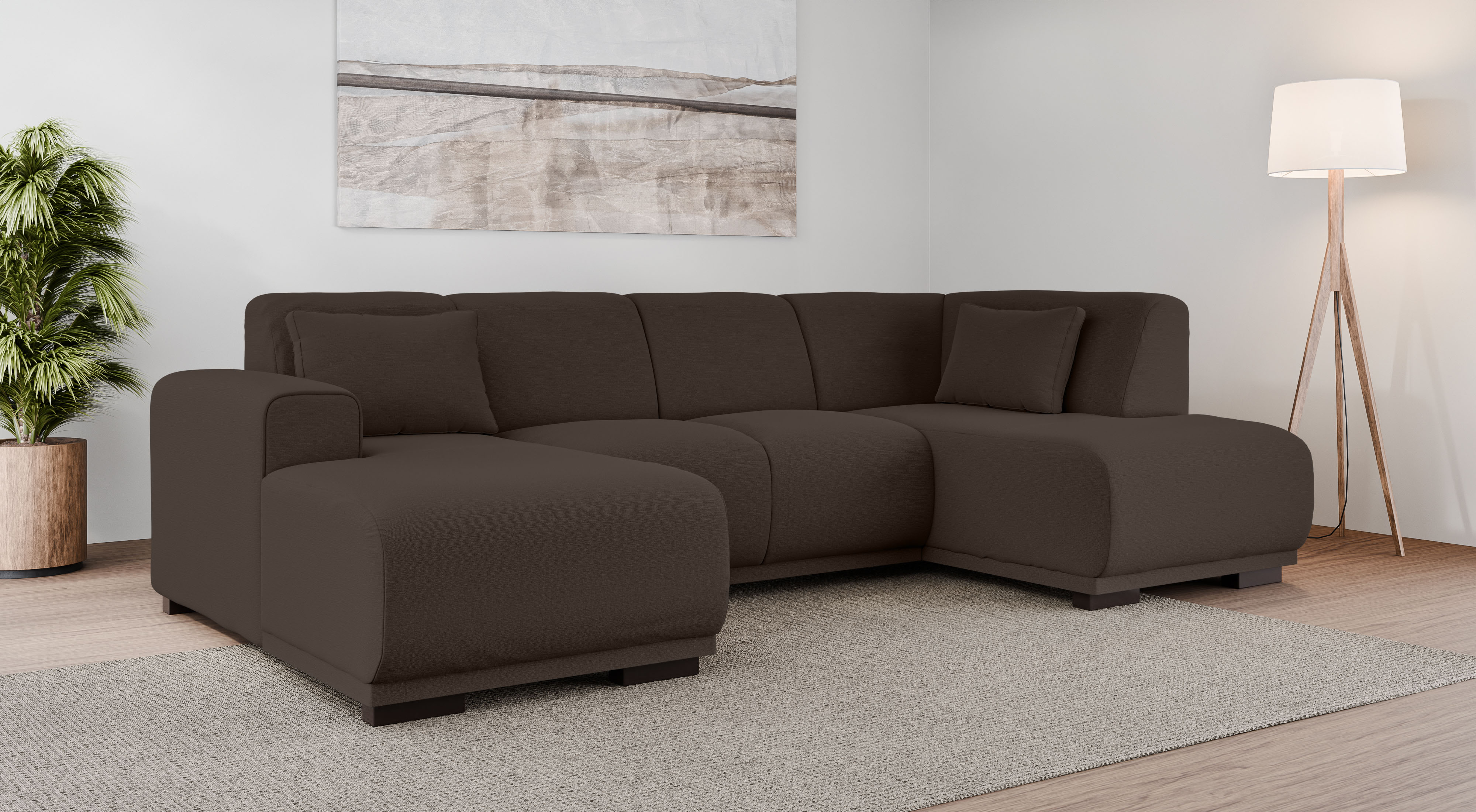 Wohnlandschaft HOME AFFAIRE "BORNHOLM U-Form mit Recamiere rechts/links, B/T/H: 300/162/85 cm", braun, B:300cm H:85cm T:162cm, 100% Polyester, Sofas, Wohnlandschaft, U-Form mit Wellenunterfederung, Recamiere rechts oder links bestellbar