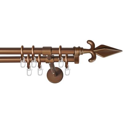 Gardinenstange GARESA "RUSTIKA", braun (bronzefarben), L:460cm Ø:16mm, Metall, Gardinenstangen, rustikale Vorhanggarnitur, verlängerbar, m. Ringe, Endknopf Pfeil Image