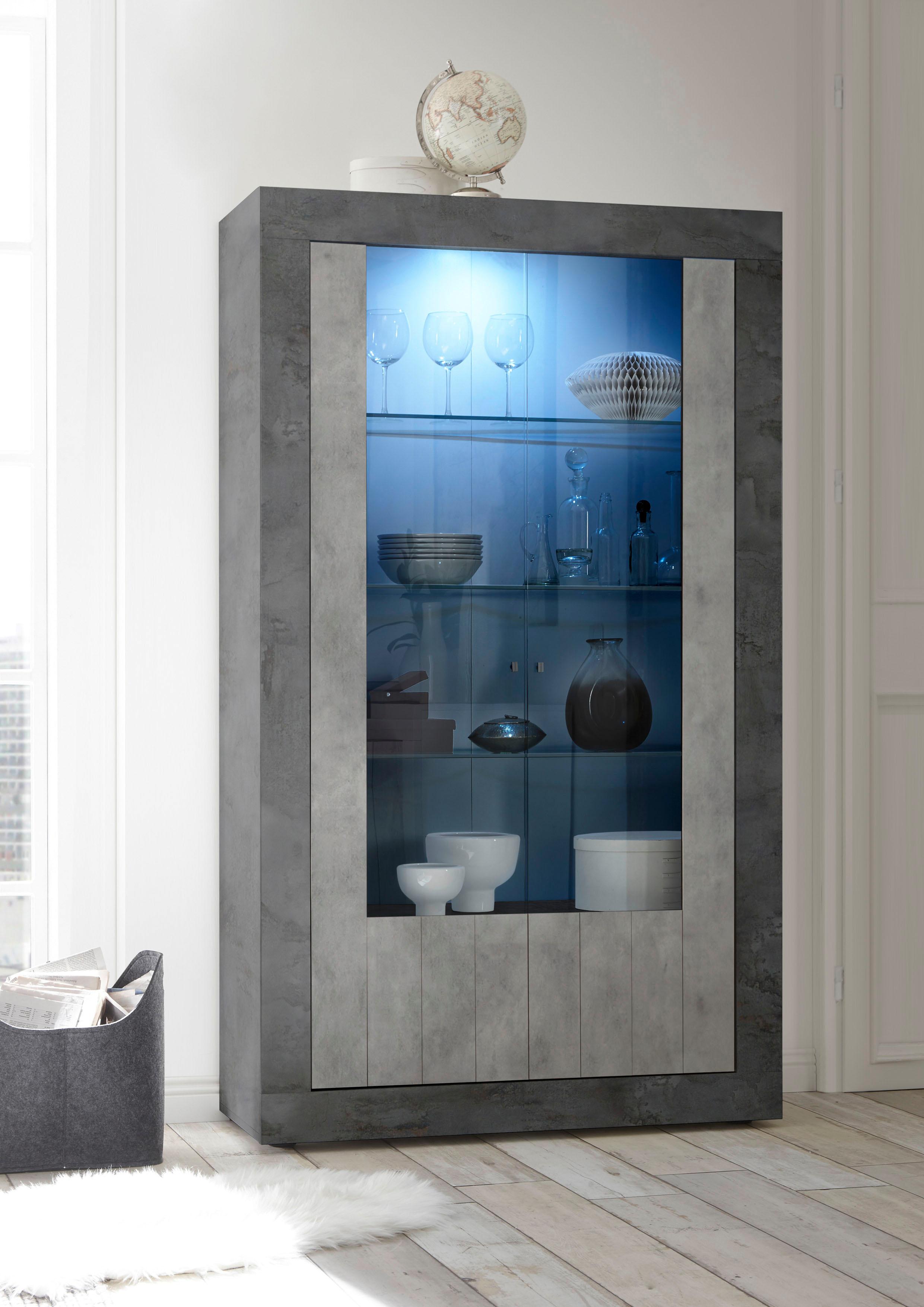 Regal INOSIGN "Urbino", grau (schieferfarben, beton), FSC-zertifizierter Holzwerkstoff, Regale, Türkommode Vitrinenschrank, Höhe 191 cm