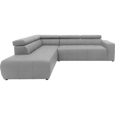 Ecksofa DOMO COLLECTION "Brandon L-Form, auch in Leder", grau (hellgrau), B:275cm H:80cm T:228cm, Echtleder, Sofas, inklusive Kopfteilverstellung, wahlweise mit Sitztiefenverstellung Image