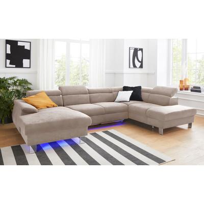 Polstergarnitur COTTA "Komaris U-Form", beige, B:320cm, Sitzmöbel-Sets, Set bestehend aus: Wohnlandschaft mit Kopfteilverstellung & Hocker Image