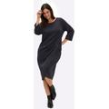 Etuikleid SHEEGO "Etuikleid", Damen, Gr. 40, Normalgrößen, blau (tiefblau), Jersey, Single Jersey, 70% Polyester, 25% Viskose, 5% Elasthan, unifarben, knielang, Rundhals, 3/4-Ärmel, Kleider