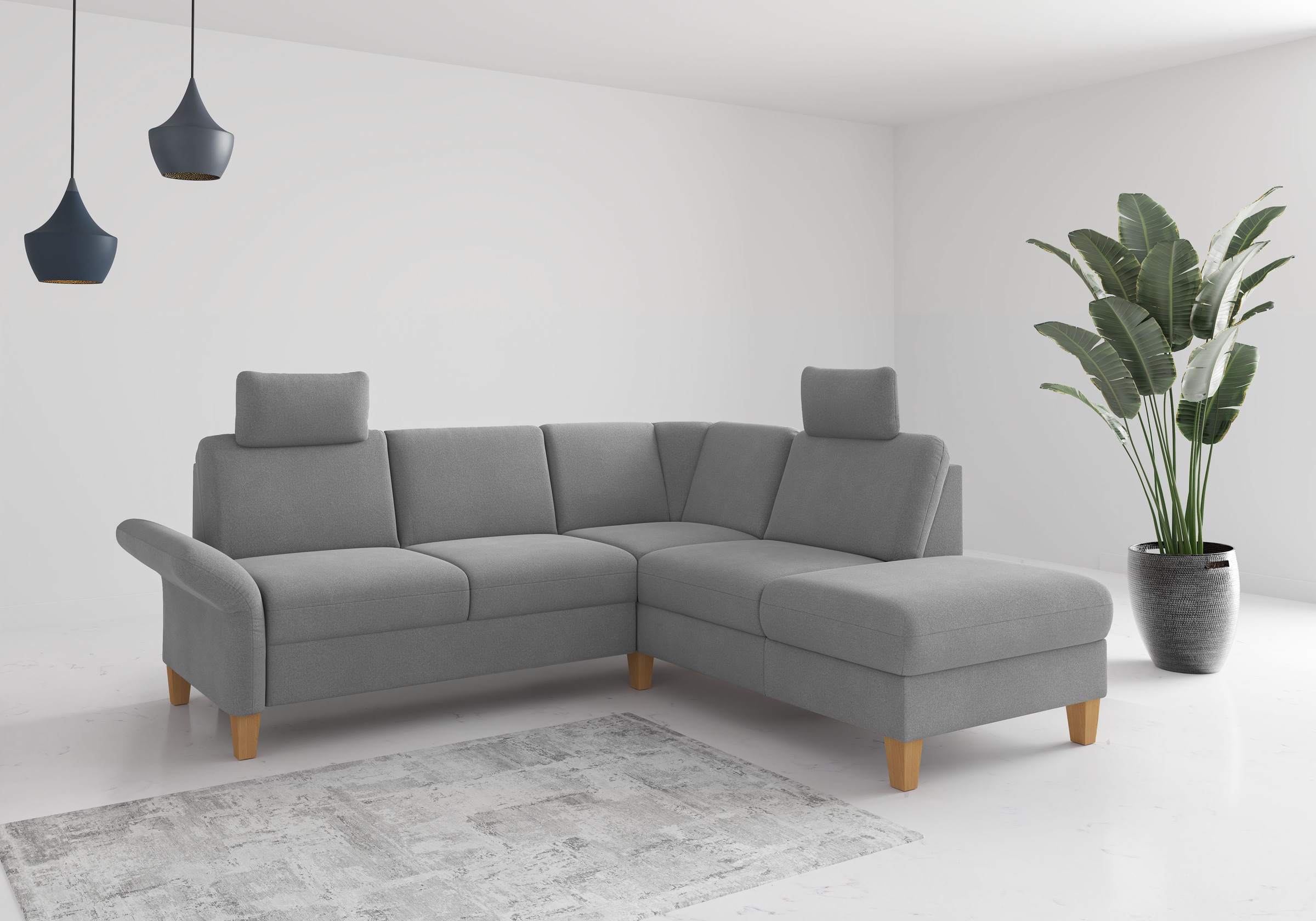 Ecksofa HOME AFFAIRE "Rochelle, L-Form", grau, B:240cm H:90cm T:216cm, 100% Polyester, Sofas, wahlweise mit Armteilverstellung, Bettfunktion und Bettkasten Image