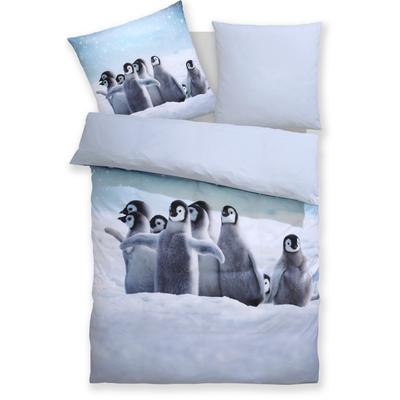 Bettwäsche MY HOME "Lyki", bunt (pinguin), B/L: 135cm x 200cm, , Microfaser, B/L: 80cm x 80cm, Microfaser, Obermaterial: 100% Polyester, Bettwäsche, ab Größe 135x200 cm, 100% Polyester, Katze, Pferd, Löwe, Pinguin Image