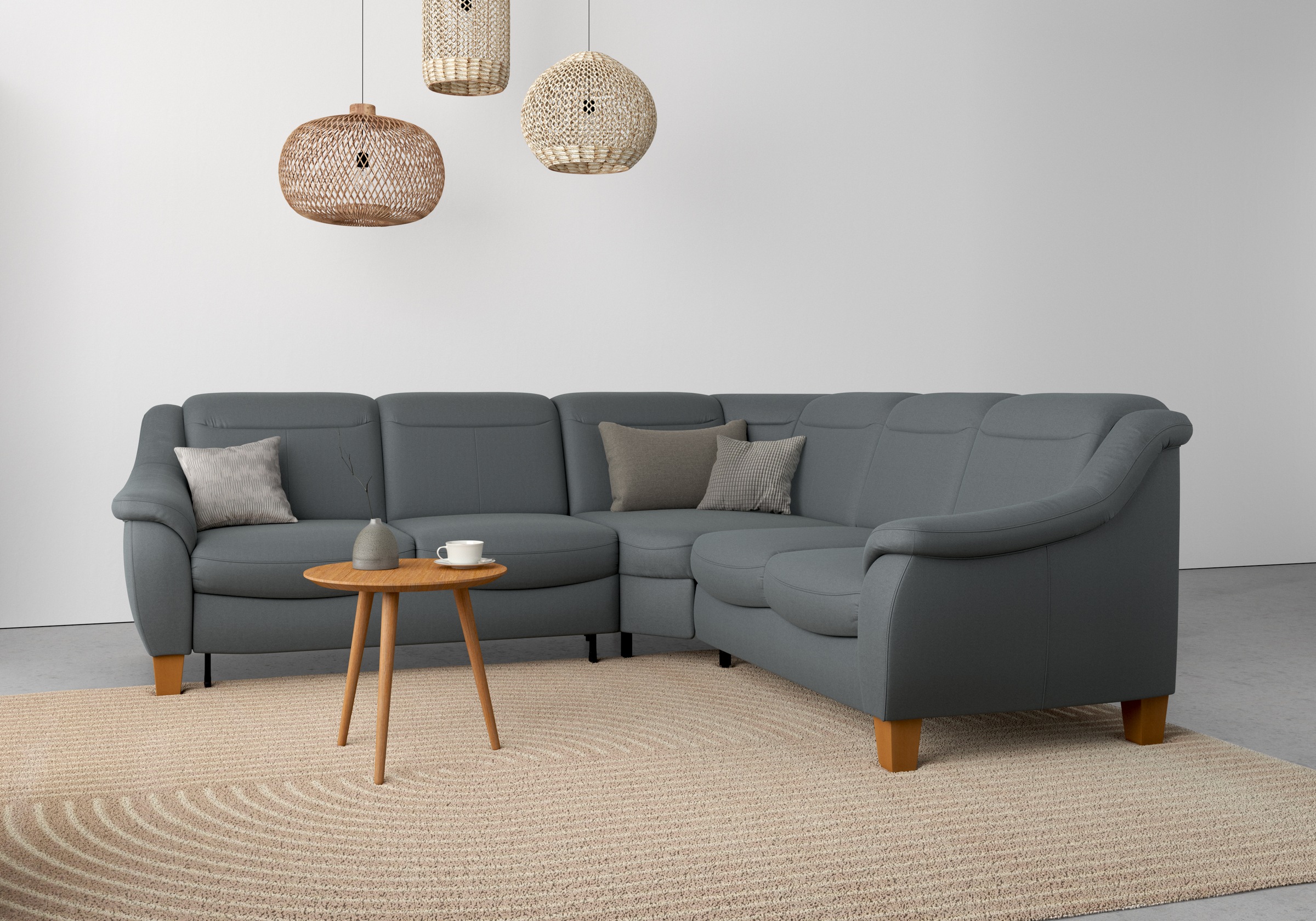 Ecksofa HOME AFFAIRE "Caldera L-Form", grau (dunkelgrau), B:270cm T:250cm, 100% Polyester, Sofas, Federkern, wahlweise mit Kopfteilverstellung, Bettfunktion, Bettkasten Image