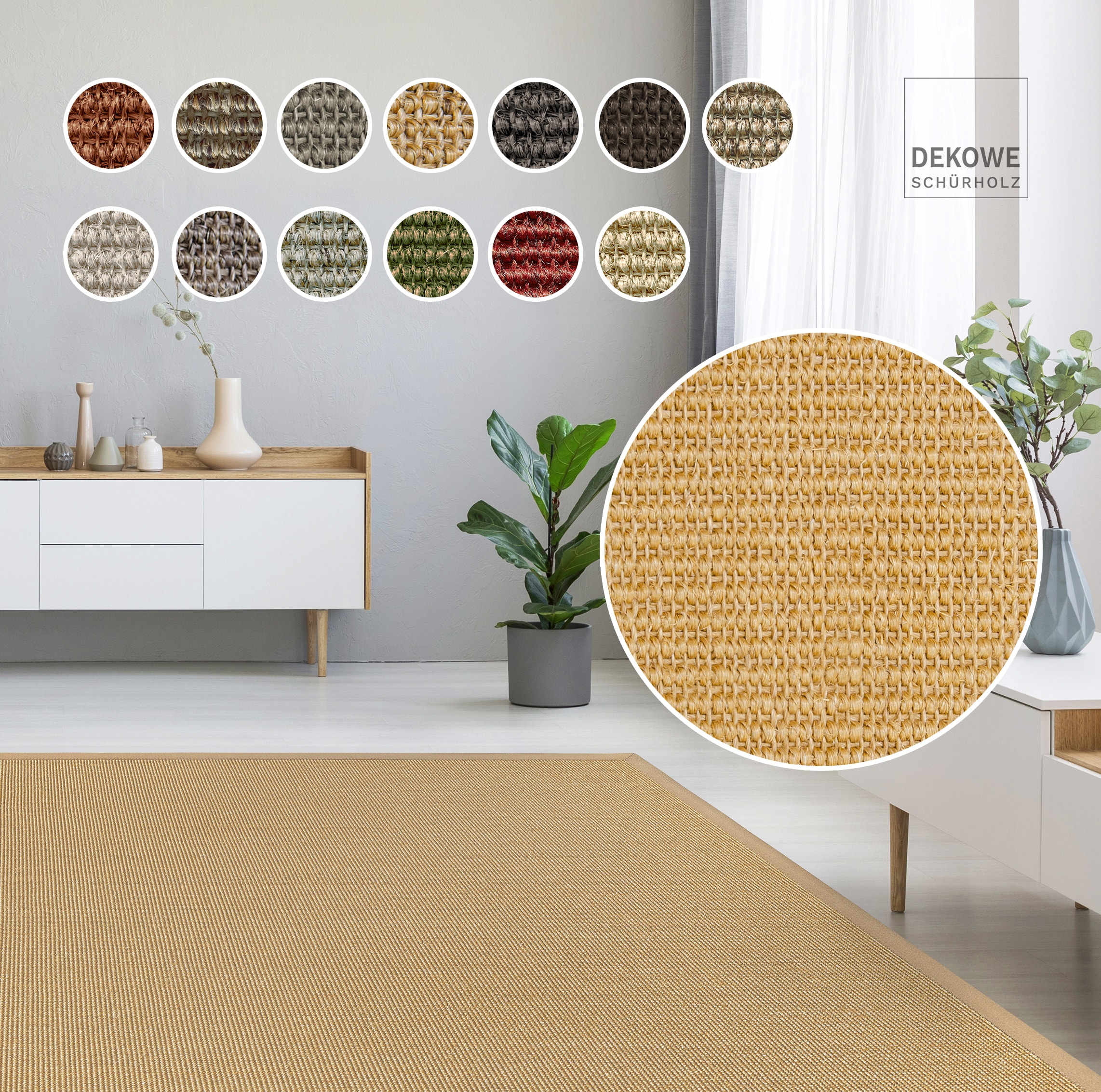 Sisalteppich DEKOWE "Mara S2 mit Bordüre Spezial", beige (natur), B:220cm H:5mm L:280cm, Sisal, Teppiche, 100% Sisal, auch als Läufer, Wohnzimmer Image