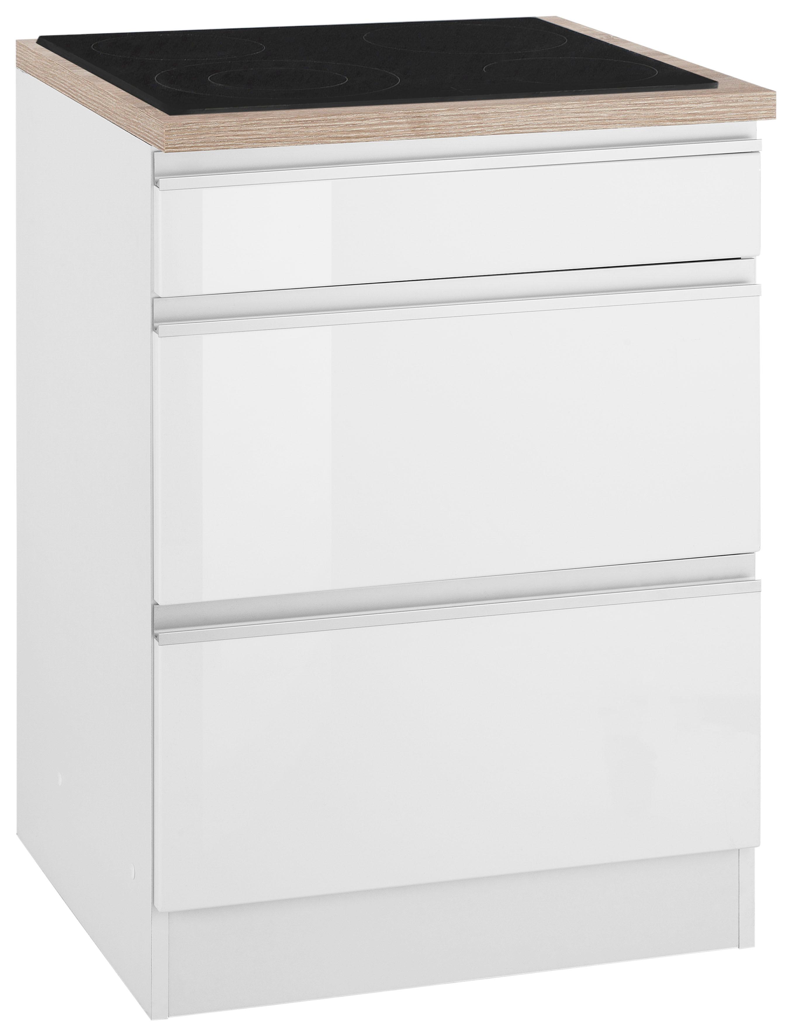 Kochfeldumbauschrank KOCHSTATION "KS-Ohio", weiß (weiß hochglanz, weiß), B:60cm H:85cm T:60cm, Schränke, Kochfeldumbauschrank